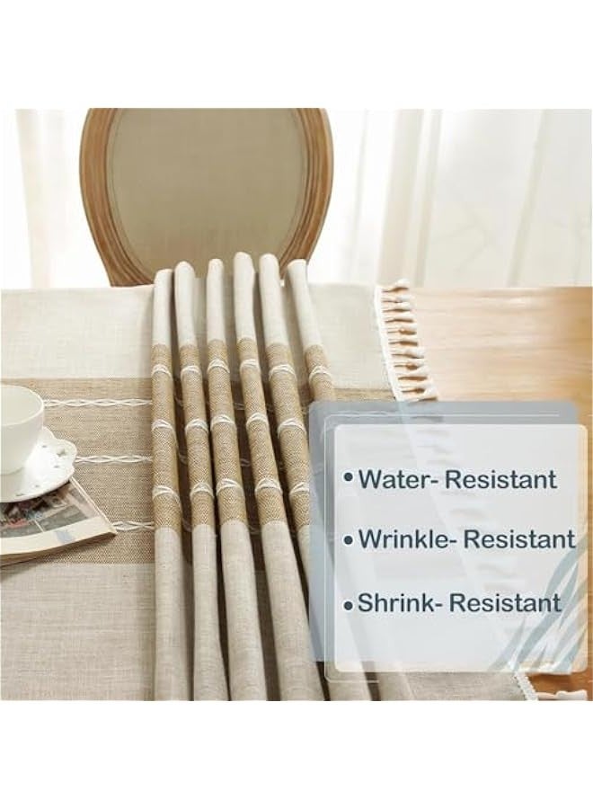 TRASSLE Waterproof Tablecloth, Embroidered Linen Rectangle Table Cloth, Cotton Wrinkle Resistant Fabric, Boho Coffee Tasseled for Party, Camping, Picnic, Kitchen and Dining Room Table Decor  - Image 4