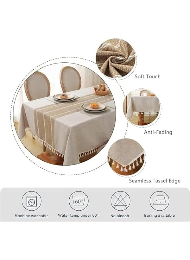 TRASSLE Waterproof Tablecloth, Embroidered Linen Rectangle Table Cloth, Cotton Wrinkle Resistant Fabric, Boho Coffee Tasseled for Party, Camping, Picnic, Kitchen and Dining Room Table Decor  - Image 5