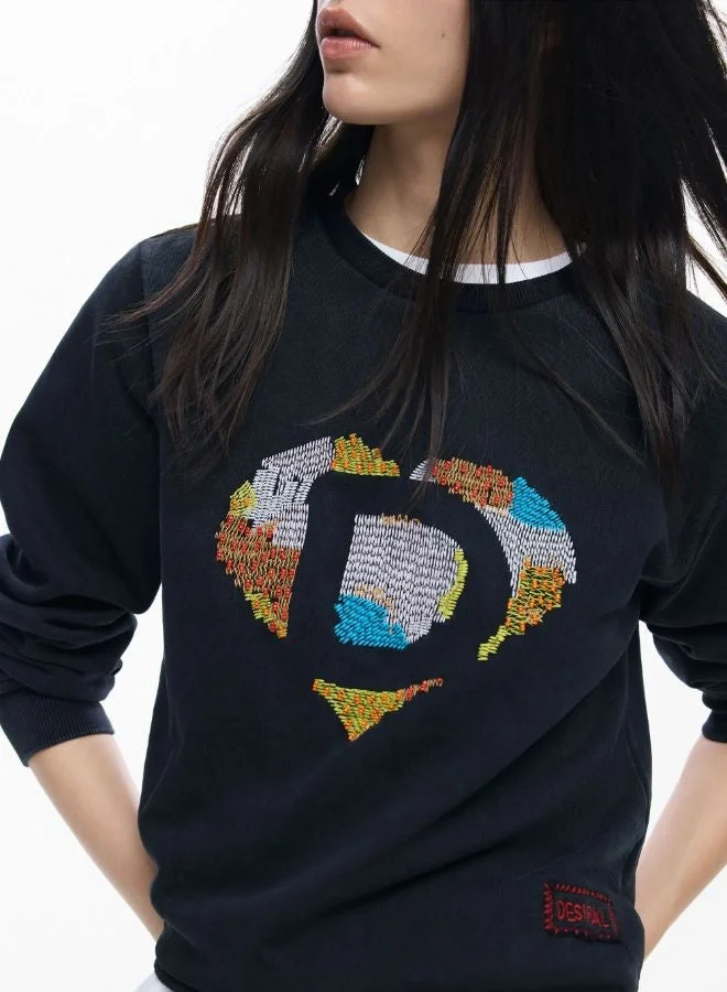Desigual Blue Sweatshirt With Heart Embroidery for Women | Best Price UAE