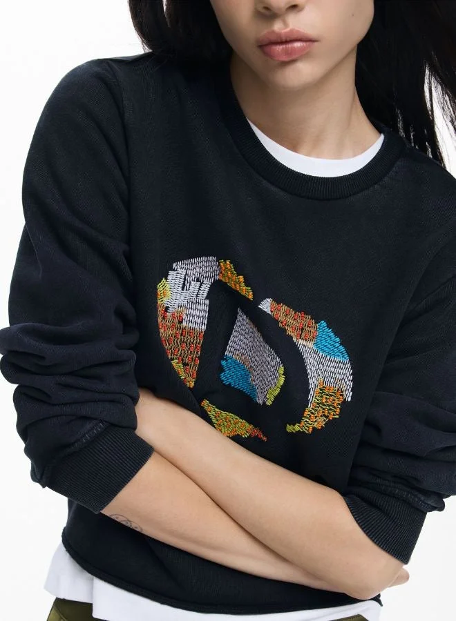Desigual Blue Sweatshirt With Heart Embroidery for Women | Best Price UAE