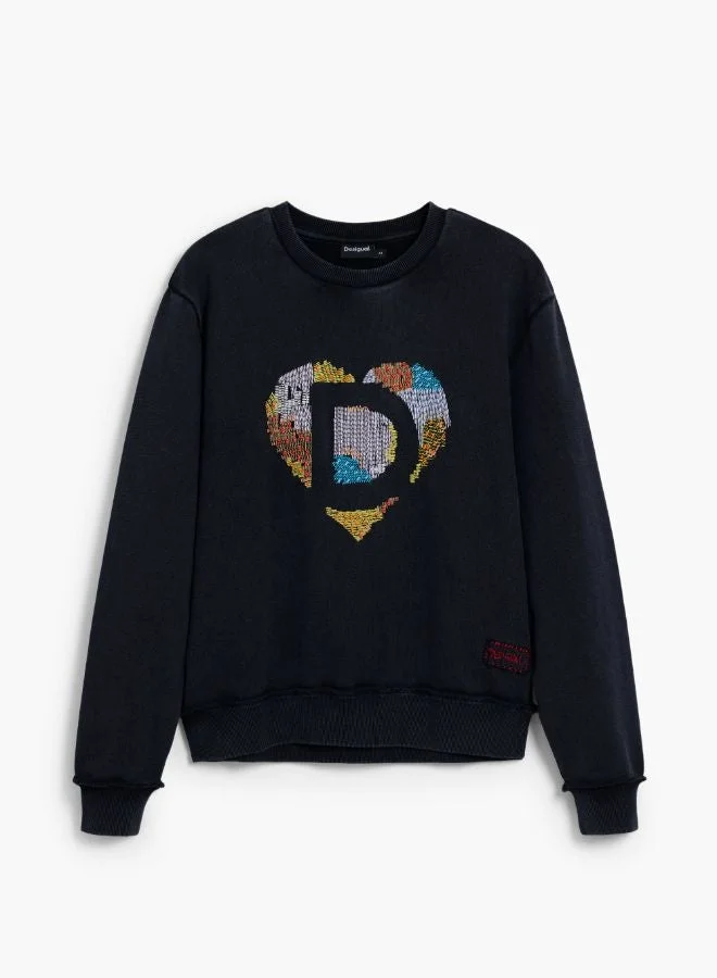 Desigual Blue Sweatshirt With Heart Embroidery for Women | Best Price UAE