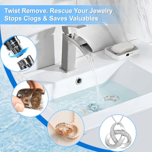 Mushu Bathroom Sink Stopper, Pop Up Drain for Bathroom Sink, Sink Plug Hair Catcher, Silent Popper Core with Removable Stainless Steel Filter Basket (Silver Polished, 2 Pack) - Image 5