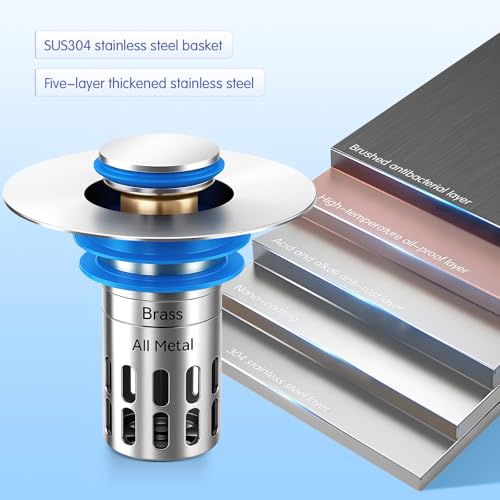 Mushu Bathroom Sink Stopper, Pop Up Drain for Bathroom Sink, Sink Plug Hair Catcher, Silent Popper Core with Removable Stainless Steel Filter Basket (Silver Polished, 2 Pack) - Image 4