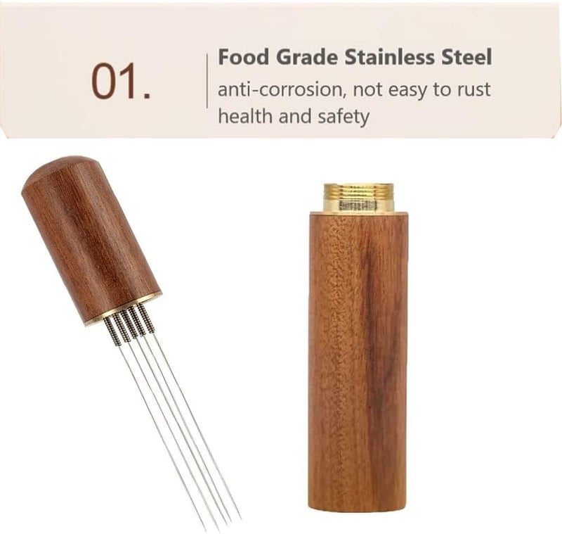 Espresso Coffee Stirrer,Wood Handle Needle coffee Tamper,Needles Distributor,Espresso - Image 2