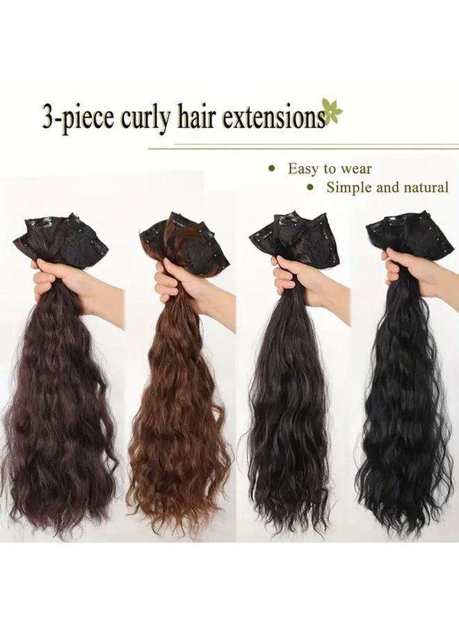 3pcs Synthetic Curly Hair Extensions 20inch Dark Brown Black Voluminous Waves - Image 4