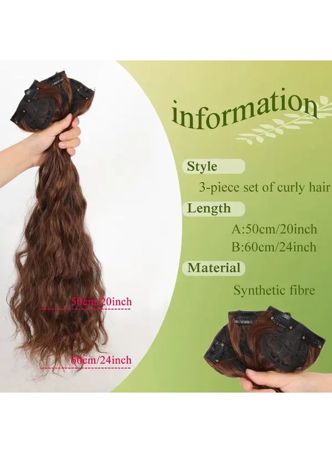 3pcs Synthetic Curly Hair Extensions 20inch Dark Brown Black Voluminous Waves - Image 5