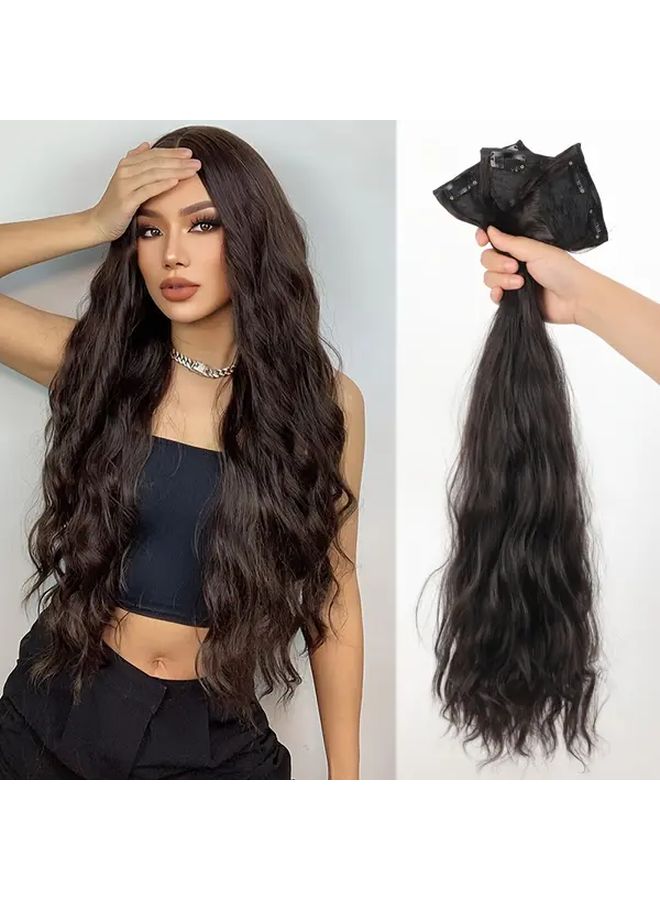 3pcs Synthetic Curly Hair Extensions 20inch Dark Brown Black Voluminous Waves - Image 1