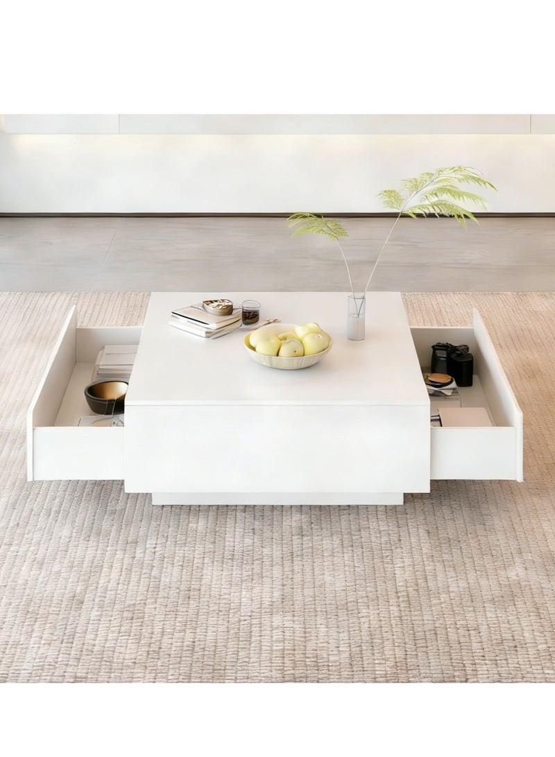 YY-ريشير طاولة قهوة لغرفة المعيشة مزودة بأدراج تخزين، طاولة قهوة خشبية مربعة حديثة 90 سم - Image 1