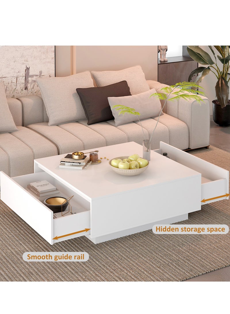 YY-ريشير طاولة قهوة لغرفة المعيشة مزودة بأدراج تخزين، طاولة قهوة خشبية مربعة حديثة 90 سم - Image 3