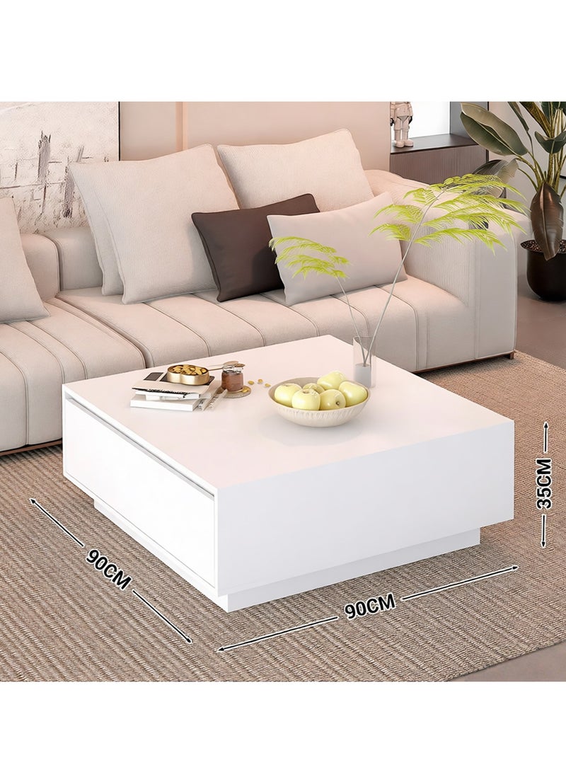 YY-ريشير طاولة قهوة لغرفة المعيشة مزودة بأدراج تخزين، طاولة قهوة خشبية مربعة حديثة 90 سم - Image 5