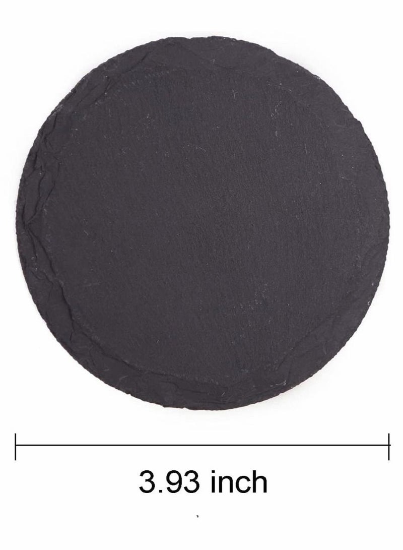Captaintech 4 Pieces Slate Coasters 4 Inch Round Slate Coasters Rustic Black Stone Coasters with Anti-Scratch Backing for Home Decoration, Bar Drinks, Kitchen, Any Style Table - Image 2