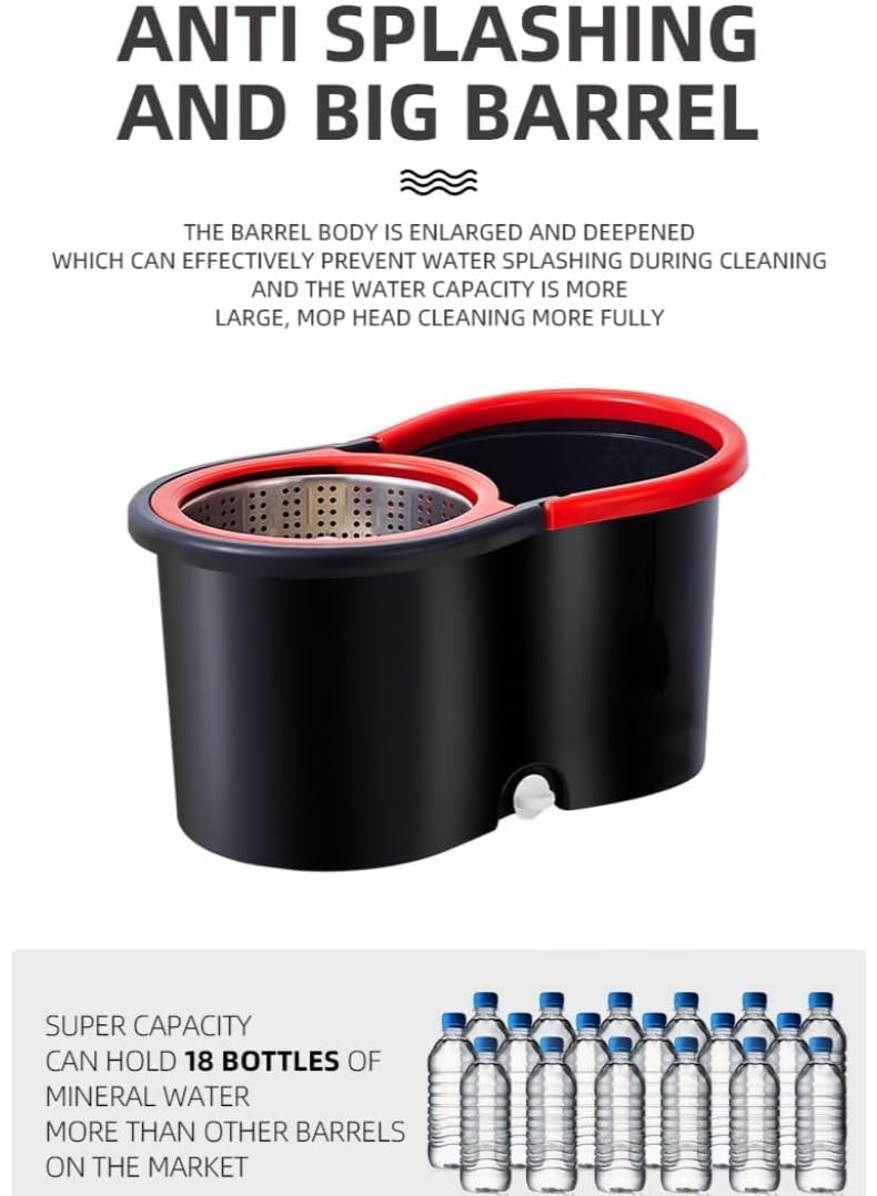 GTSOL Cleaning Spin Mop and Bucket set for floor cleaning, Stainless Steel Tube, 2 Microfiber Reusable Pads, built-in wringer, Cleaning Supplies 360 Spin Mop all in One System - Image 3