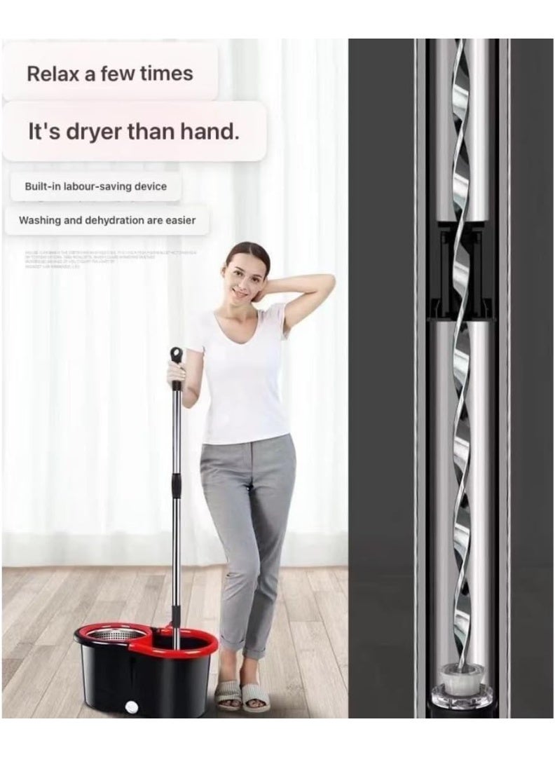 GTSOL Cleaning Spin Mop and Bucket set for floor cleaning, Stainless Steel Tube, 2 Microfiber Reusable Pads, built-in wringer, Cleaning Supplies 360 Spin Mop all in One System - Image 2