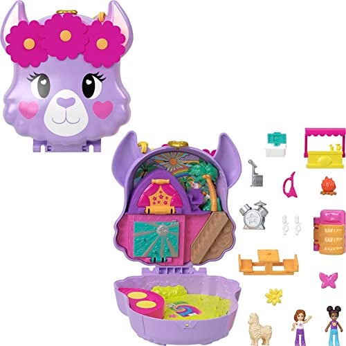 Polly Pocket Compact Playset, Llama Camp Adventure with 2 Micro Dolls & 13 Accessories, Travel Toy with Surprise Reveals - Image 1