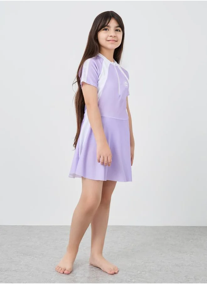 ستايلي Styli Color Block Short Sleeve Swim Suit with Shorts