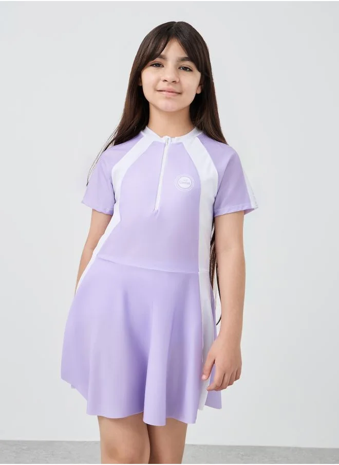 ستايلي Styli Color Block Short Sleeve Swim Suit with Shorts