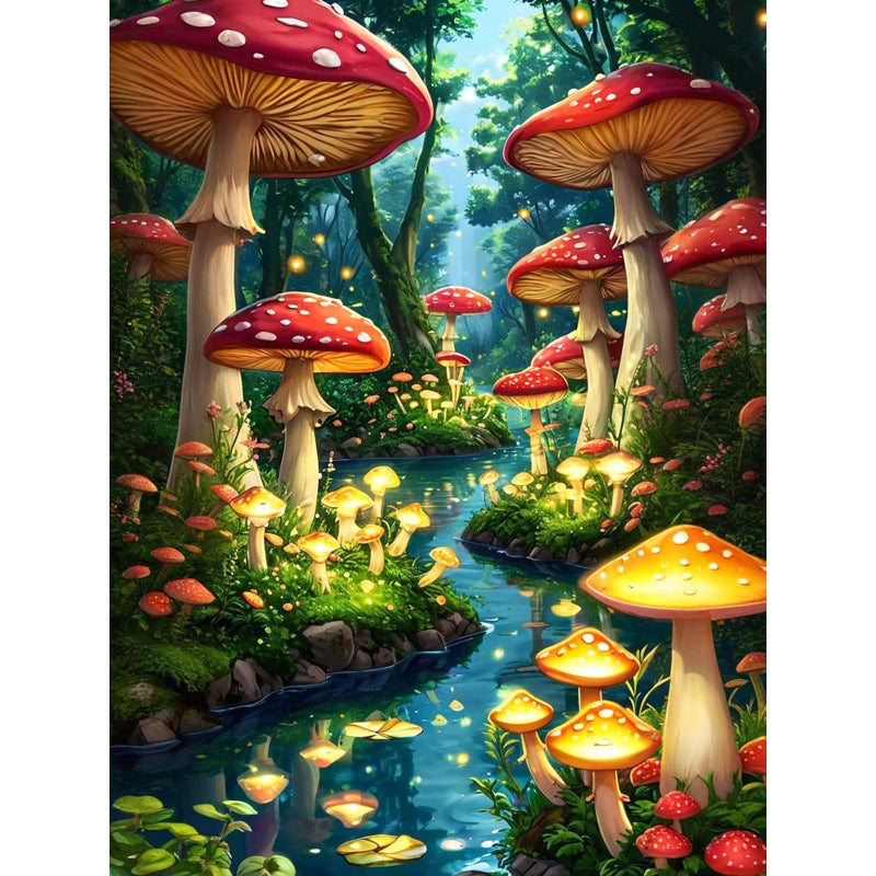 Camocin Diamond Art Kits for Adults Mushroom, 5D Stream Diamond Painting Kits for Adults Beginners, DIY Forest Full Round Dots Drill Gem Art Kit for Gift Home Wall Decor 12 x 16 Inch - Image 1