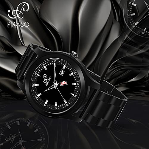 PIRASO Stainless Steel Classy Look Black Day And Date Display Chain Analog Watch For Men/Boys - Image 4