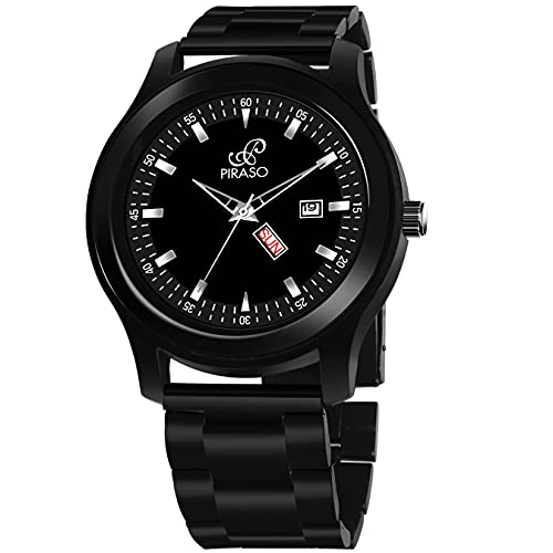 PIRASO Stainless Steel Classy Look Black Day And Date Display Chain Analog Watch For Men/Boys - Image 3