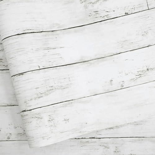 Abyssaly Peel and Stick Wallpaper 17.7" X 118" White Gray Wood Shiplap Contact Paper Self-Adhesive Removable Decorative Wall Covering Vintage Wood Plank Film for Home Decoration - Image 1