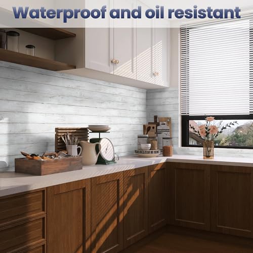 Abyssaly Peel and Stick Wallpaper 17.7" X 118" White Gray Wood Shiplap Contact Paper Self-Adhesive Removable Decorative Wall Covering Vintage Wood Plank Film for Home Decoration - Image 5