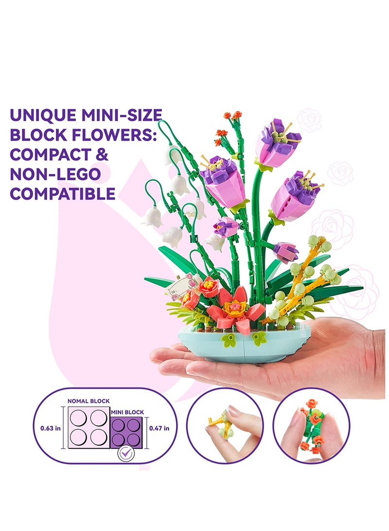 Mini Bricks Bouquet Flower Building Set Build A Flower Building Blocks Kit for Adults Toy Lovely Botanical Collection Gift for Girls 632 Pcs (Not Compatible with Lego Set - Image 2