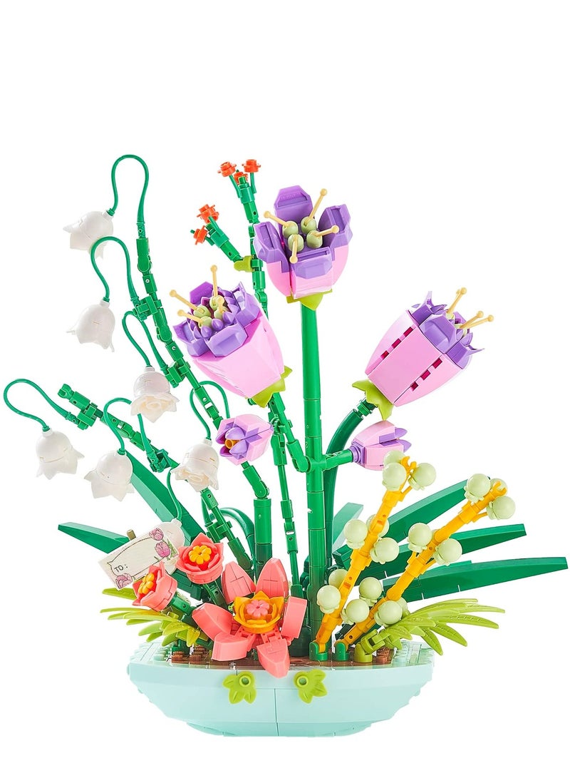 Mini Bricks Bouquet Flower Building Set Build A Flower Building Blocks Kit for Adults Toy Lovely Botanical Collection Gift for Girls 632 Pcs (Not Compatible with Lego Set - Image 1