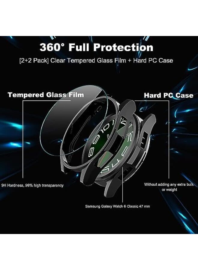 2+2 Pack Compatible With Samsung Galaxy Watch 6 Classic Tempered Glass Film*2 And Hard Pc Bumper Case*2 Galaxy Watch 6 Classic Screen Protector Watch 6 44Mm - Image 2