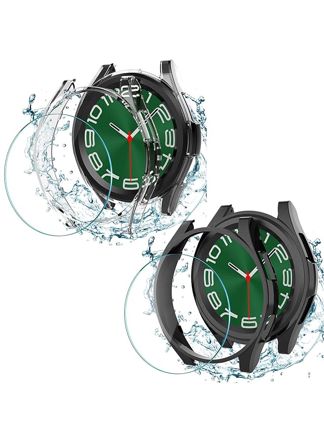 2+2 Pack Compatible With Samsung Galaxy Watch 6 Classic Tempered Glass Film*2 And Hard Pc Bumper Case*2 Galaxy Watch 6 Classic Screen Protector Watch 6 44Mm - Image 1