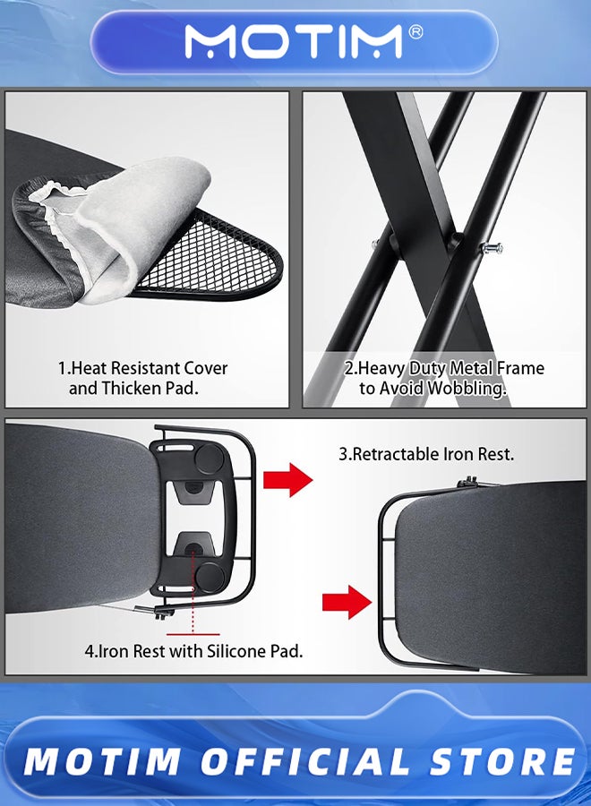 Motim Ironing Board Household Folding Ironing Plate with 10 mm Thicken Feltpad and Cover (Black) - Image 2