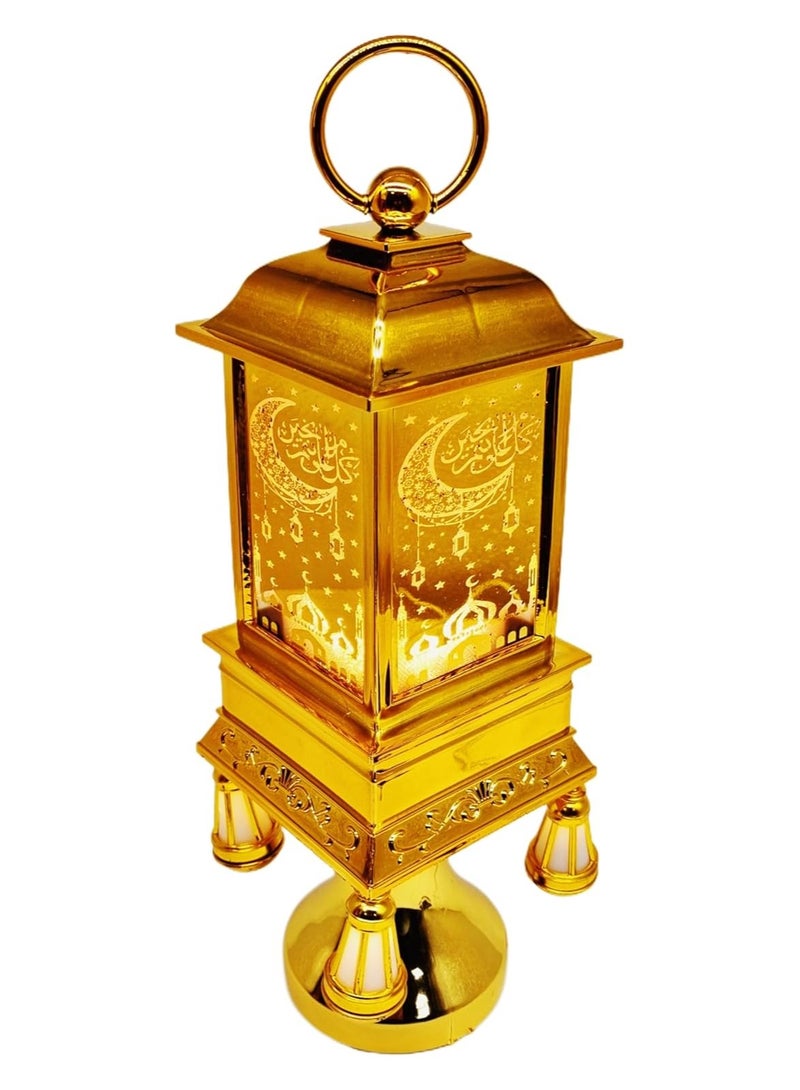 Decorative Ramadan LED Lantern, 35 cm, USB Powered, Gold Metallic Finish - Image 2