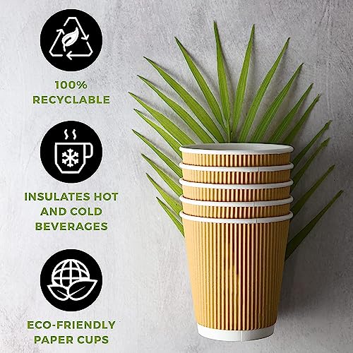 NYHI 150 10 oz Ripple Kraft Paper Cups Brown Hot Cold Cups 3 Layer Rippled Small Insulated Disposable Coffee Cups for Cappuccino Hot Cocoa or Iced Drinks - Image 3