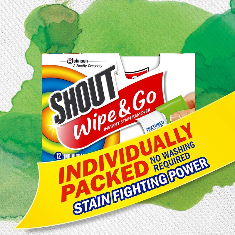 Shout Wipes Stain Remover for Clothes Laundry, Instant Stain Remover and Individually Wrapped, Travel Essentials, Works on Everyday Stains, 12 Wipes per Carton (6 Cartons) - Image 4