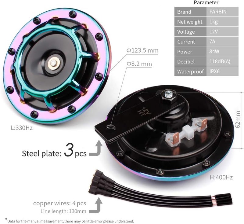 FARBIN Horn Waterproof Car Horns 12v Loud,Super Tone Metal Twin Horns Kit with Relay Harness (Color horn with wire harness) - Image 4