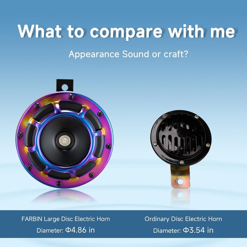 FARBIN Horn Waterproof Car Horns 12v Loud,Super Tone Metal Twin Horns Kit with Relay Harness (Color horn with wire harness) - Image 5