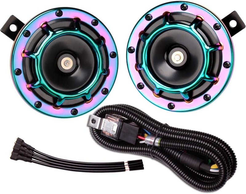 FARBIN Horn Waterproof Car Horns 12v Loud,Super Tone Metal Twin Horns Kit with Relay Harness (Color horn with wire harness) - Image 1