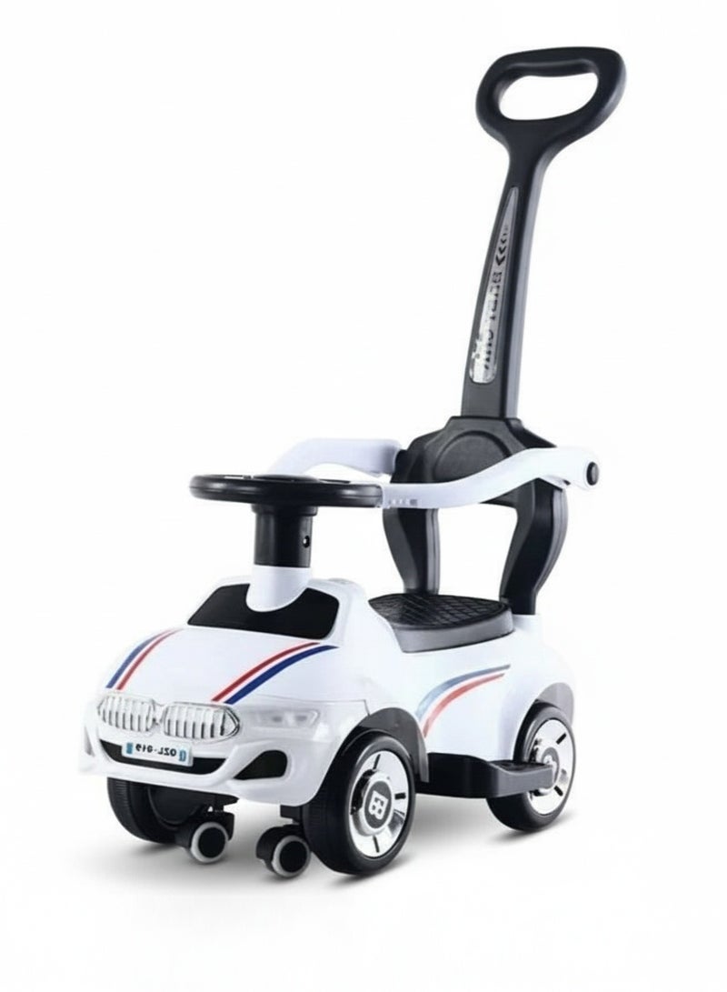 MG 2-in-1 Toddler Ride On Push Car with lights and music and Parent Handle Steering Control and Comfortable anti-skid Seat, White - Image 1