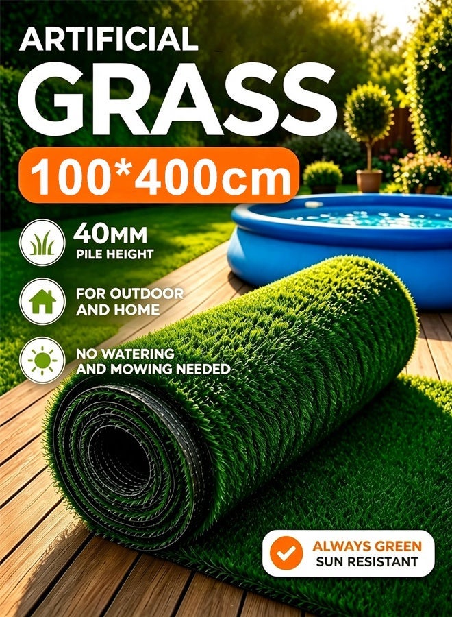 Optico Realistic Artificial Grass Rug Indoor Outdoor Artificial Grass Turf Dog Grass Mat with Drainage Holes Fake Grass for Garden Lawn Landscape Balcony Decoration（1*4M） - Image 1
