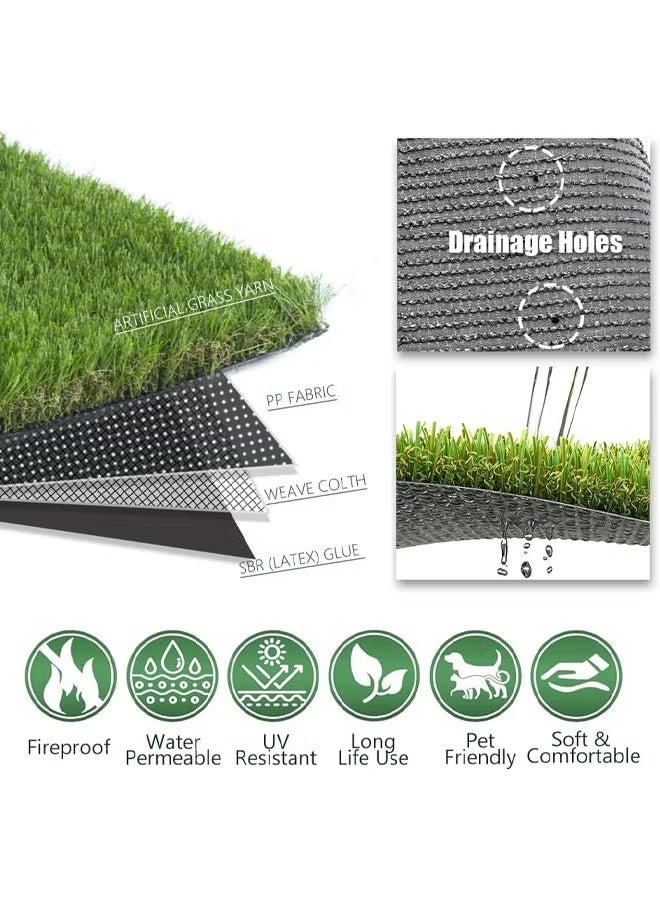 Optico Realistic Artificial Grass Rug Indoor Outdoor Artificial Grass Turf Dog Grass Mat with Drainage Holes Fake Grass for Garden Lawn Landscape Balcony Decoration（1*4M） - Image 2