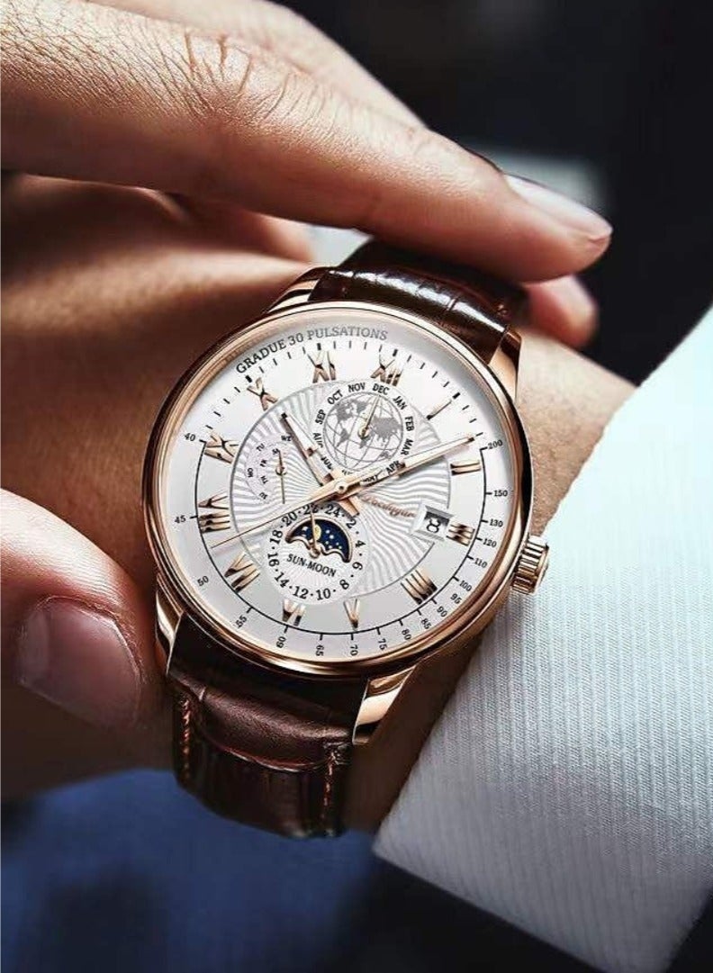 POEDAGAR Man Watch,Watches for Men ,Waterproof Luminous Classic Leather Watch For Man 40mm - Image 4