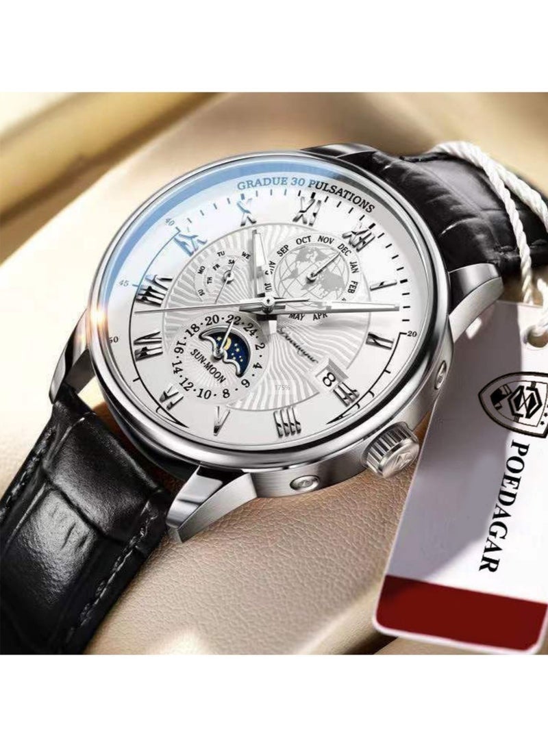 POEDAGAR Man Watch,Watches for Men ,Waterproof Luminous Classic Leather Watch For Man 40mm - Image 1