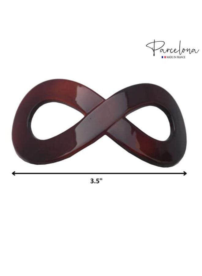 Parcelona French Infinity Brown Tortoise Shell Hair Slider Pin Thru Barrette Clip With Stick For Fine Hair Women And Girls - Image 2