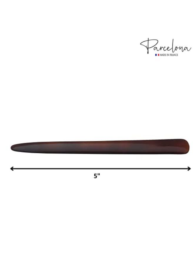 Parcelona French Infinity Brown Tortoise Shell Hair Slider Pin Thru Barrette Clip With Stick For Fine Hair Women And Girls - Image 3