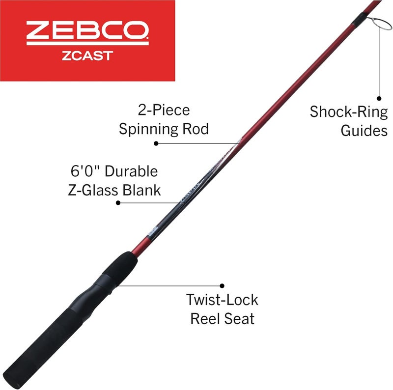 Zebco Z-Cast 6-Foot Spinning Fishing Rod - Durable Z-Glass Construction with Comfortable EVA Handle - Image 2