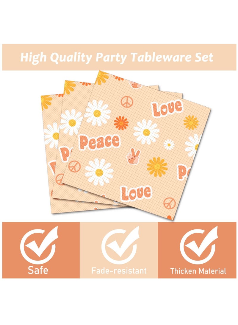 Arabest طقم أطباق عشاء هيبي من الستينيات 76 طبق حفلة أطباق قابلة للتصرف زينة حفلات أطباق عشاء عتيقة مع زهور الأقحوان أطباق عيد ميلاد قابلة للتصرف من بوهيميا مناديل شوك  مستلزمات الحفلات - Image 3