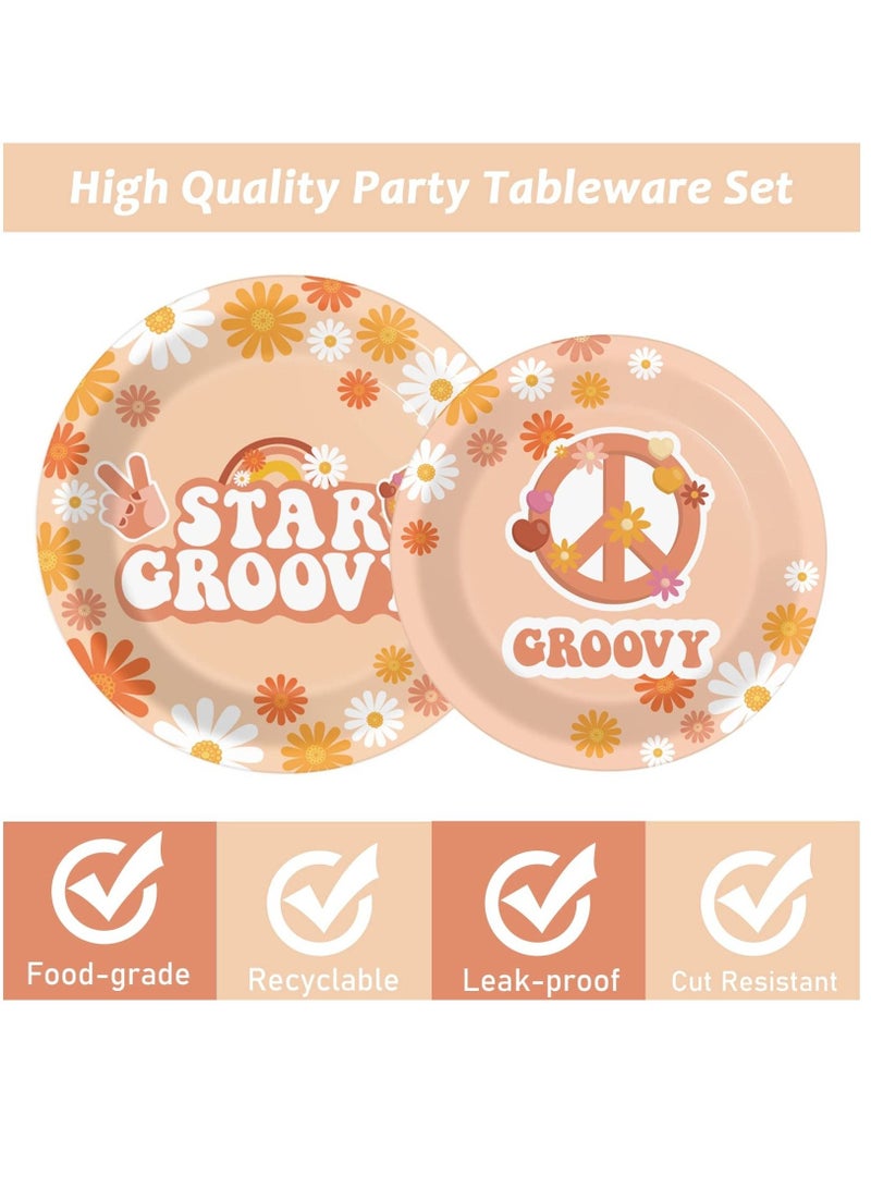 Arabest طقم أطباق عشاء هيبي من الستينيات 76 طبق حفلة أطباق قابلة للتصرف زينة حفلات أطباق عشاء عتيقة مع زهور الأقحوان أطباق عيد ميلاد قابلة للتصرف من بوهيميا مناديل شوك  مستلزمات الحفلات - Image 4