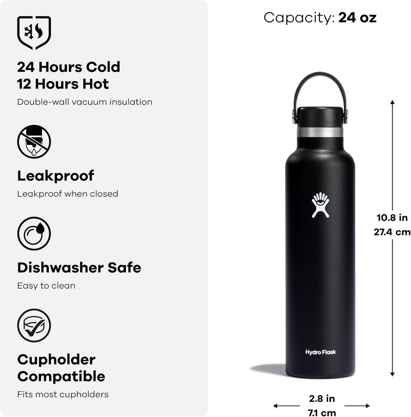 هايدرو فلاسك Traveler - 40 oz Water Bottle with Handle & Flip Straw - Fits in Cup Holder, Leak Resistant Tumbler-Reusable Insulated Stainless Steel & Rubber Base - Gifts for Women & Men, Midnight - Image 5