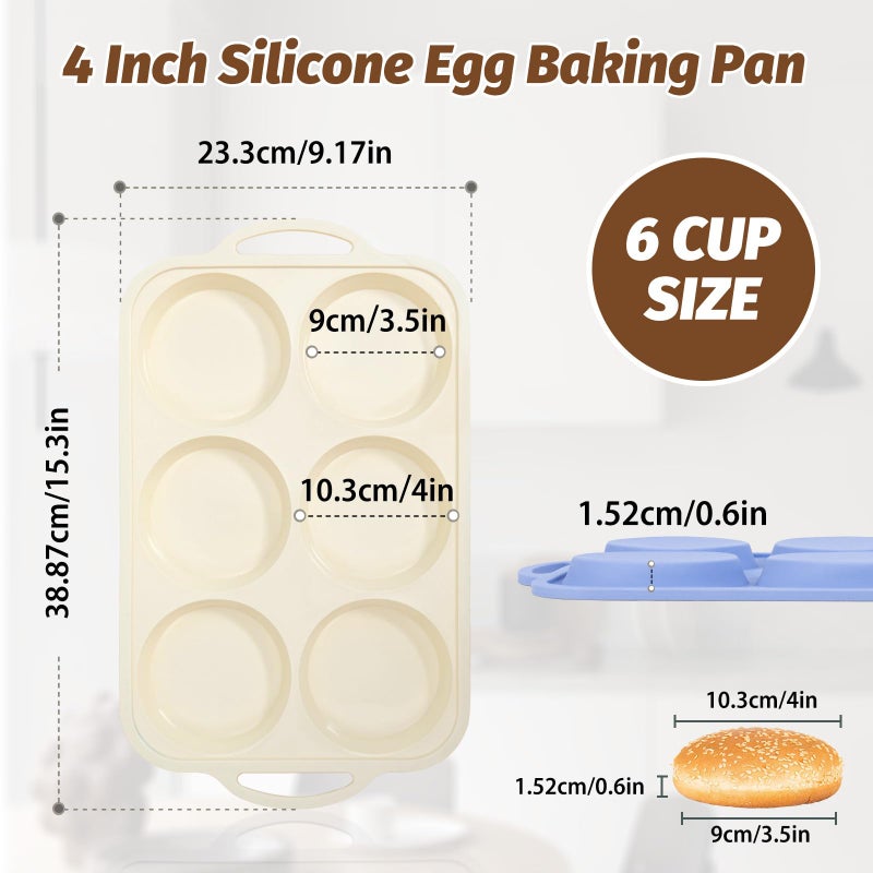 Vnray Silicone Egg Pan Oven: 2 Packs 4 Inch Silicone Pancake Pan 6 Cup with Handles - Nonstick Egg Griddle Mold for Baking Eggwich Breakfast Sandwiches Burgers - for Family Office-worker Homemade - Image 2
