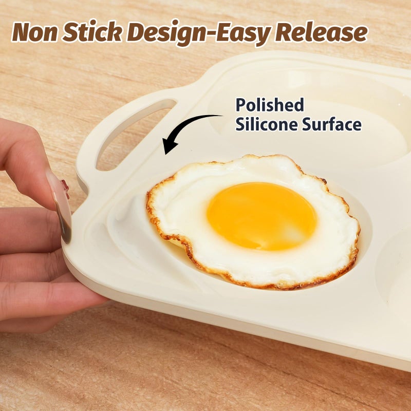 Vnray Silicone Egg Pan Oven: 2 Packs 4 Inch Silicone Pancake Pan 6 Cup with Handles - Nonstick Egg Griddle Mold for Baking Eggwich Breakfast Sandwiches Burgers - for Family Office-worker Homemade - Image 4