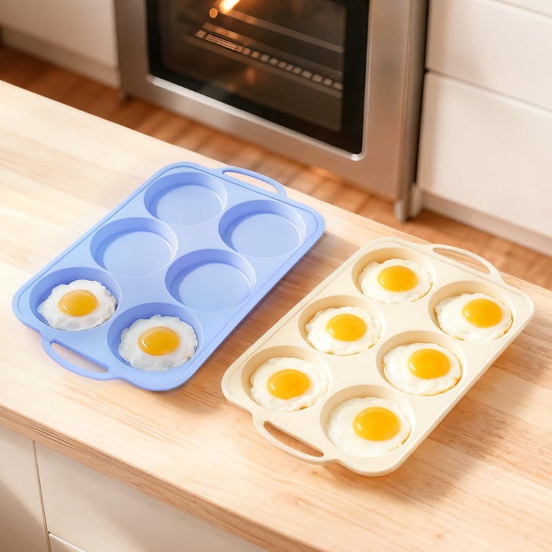 Vnray Silicone Egg Pan Oven: 2 Packs 4 Inch Silicone Pancake Pan 6 Cup with Handles - Nonstick Egg Griddle Mold for Baking Eggwich Breakfast Sandwiches Burgers - for Family Office-worker Homemade - Image 1